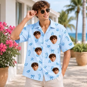 Seahorse Seashell Hawaiian Shirt - Custom Face Hawaiian Shirt, Personalized Photo Shirt