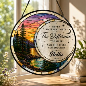 Never Underestimate The Difference You Made - Personalized Stained Glass Window Hanging Suncatcher - Retirement Gift For Colleagues, Mom, Dad, Grandparent