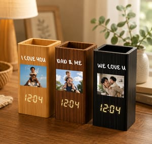 Father's Day Gifts, Dad & Me - Personalized Pen Holder With Clock