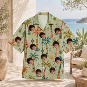Personalized Custom Face Hawaiian Shirt Palm Tree Tribal Tropical Vacation Gift