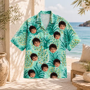 Personalized Custom Face Hawaiian Shirt Pineapple Tropical Green Vacation Gift