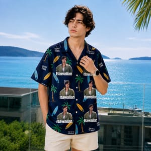 Surf Time Beach Design Hawaiian Shirt - Personalized Surf Hawaiian Shirt, Custom Face Photo Shirt