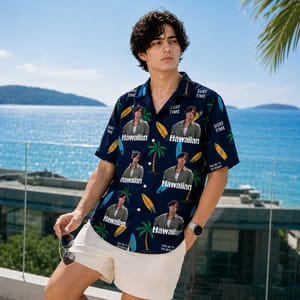 Surf Time Beach Design Hawaiian Shirt - Personalized Surf Hawaiian Shirt, Custom Face Photo Shirt