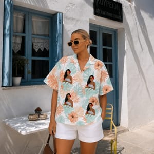 Custom Portrait Hawaiian Shirt, Personalized Photo Monstera Aloha Shirt, Tropical Floral Face Shirt, Family Friends Gift, Custom Resort Button Up