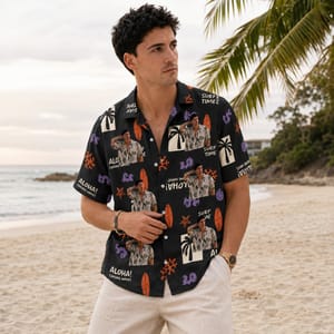 Surfboard Tropical Hawaiian Shirt - Personalized Hawaiian Vacation Shirt, Custom Face Photo Aloha Shirt