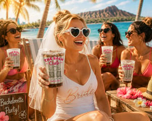 The Bach Club Beach Bachelorette Striped Frosted Cups, Personalized Coastal Party Cups
