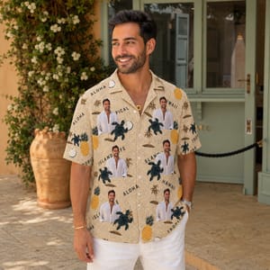 Tropical Island Vacation Shirt - Custom Portrait Aloha Shirt, Personalized Tropical Beach Shirt