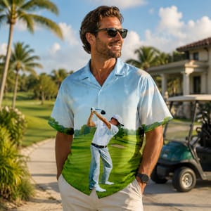 Custom Photo On Hawaii Shirt For Golfer
