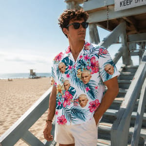 Custom Face Hawaiian Shirt, Personalized Portrait Aloha Shirt, Tropical Floral Photo Button Up, Funny Family Friends Gift, Custom Vacation Shirt