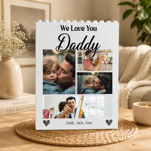 Custom Photo Collage Building Brick Block Daddy & Me Pencil Holder Keepsake Gift