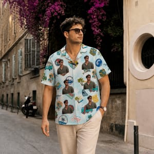 Vintage Tropical Vacation Shirt - Custom Photo Hawaiian Shirt, Personalized Surf Beach Shirt