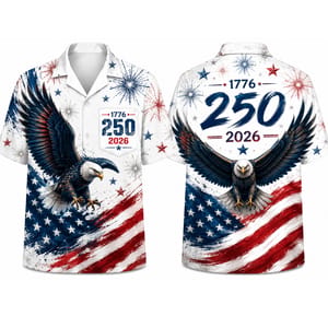 USA 250 Years of Freedom Hawaiian Shirt, Patriotic Eagle Flag 1776-2026 AOP Hawaii SHIRL, L / No Pocket