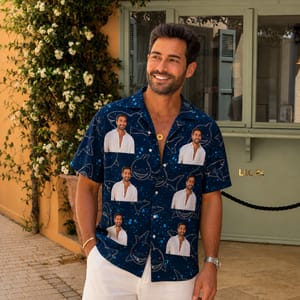 Shark Print Beachwear - Personalized Ocean Hawaiian Shirt, Custom Portrait Photo Shirt