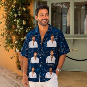 Shark Print Beachwear - Personalized Ocean Hawaiian Shirt, Custom Portrait Photo Shirt