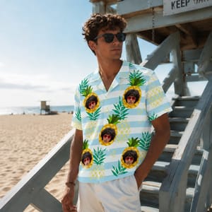 Personalized Photo Hawaiian Shirt, Custom Face Pineapple Aloha Shirt, Tropical Family Friends Shirt, Summer Group Gift, Custom Vacation Button Up