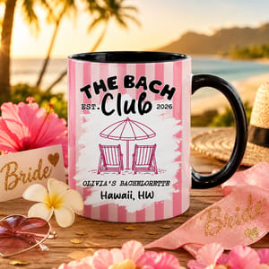 The Bach Club Striped Personalized Ceramic Mug 11oz & 15oz, Beach Bachelorette Party Favor