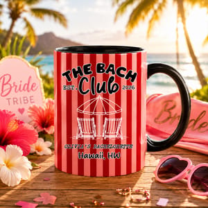 The Bach Club Striped Personalized Ceramic Mug 11oz & 15oz, Beach Bachelorette Party Favor