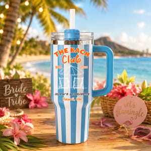 The Bach Club Striped Personalized 40oz Tumbler, Beach Bachelorette Travel Mug