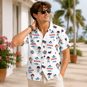 Best Dad Ever Personalized Hawaiian Shirt - Custom Children Faces and Dad Name