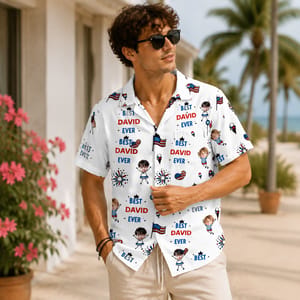 Best Dad Ever Personalized Hawaiian Shirt - Custom Children Faces and Dad Name