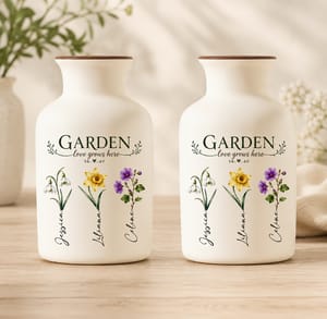 Grandma's Garden - Personalized Vase With Glass Birth Month Flowers