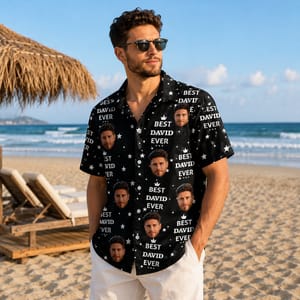 Best Dad Ever Hawaiian Shirt - Custom Face Portrait and Name, Personalized Gift for Father