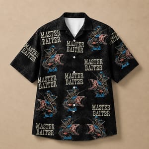 Master Baiter Skull Angler Tropical Button Up Shirt for Fishermen - Personalized Fishing Hawaiian Shirt with Custom Name