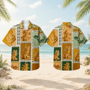 Retro Tropical Cat Hawaiian Shirt Custom Pet Portrait Personalized Vacation Shirt