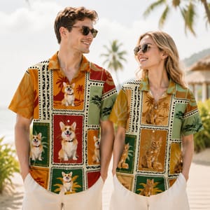 Retro Tropical Cat Hawaiian Shirt Custom Pet Portrait Personalized Vacation Shirt