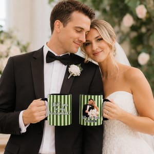 Personalized Striped "Will You Be My Bridesmaid?" & Couple Photo Ceramic Coffee Mug, Custom Wedding Proposal Keepsake 11oz & 15oz