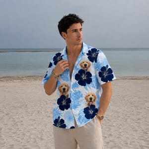 Blue Hibiscus Tropical Shirt - Personalized Pet Photo Shirt,  Pet Lover Gift
