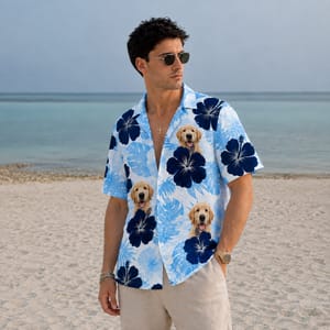 Blue Hibiscus Tropical Shirt - Personalized Pet Photo Shirt,  Pet Lover Gift