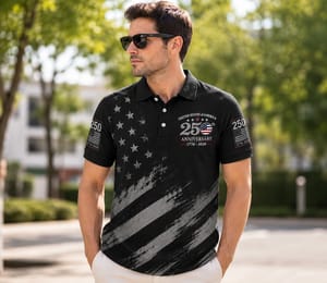 USA 250th Anniversary Patriotic Golf Polo Shirt, America 250 Years Of Freedom AOP Polo Shirt, S