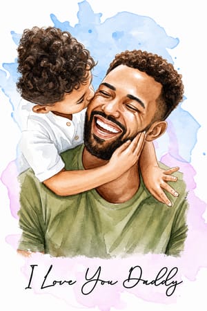 Custom Photo Realistic Watercolor Art I Love You Dad Grandpa - Personalized Poster