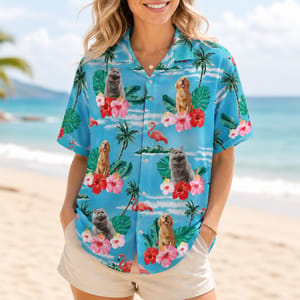 Tropical Pet Hawaiian Shirt Personalized Dog and Cat Faces Vacation Shirt