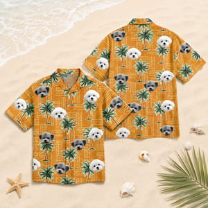 Custom Dog and Cat Face Hawaiian Shirt Personalized Pet Photo Tropical Vacation Shirt