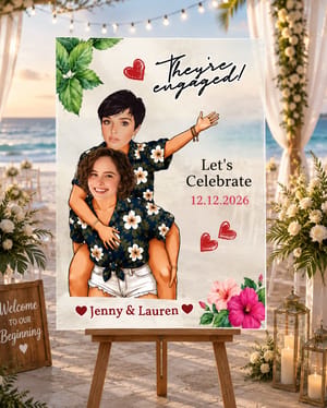 Custom "They're Engaged!" Welcome Board Sign for Women