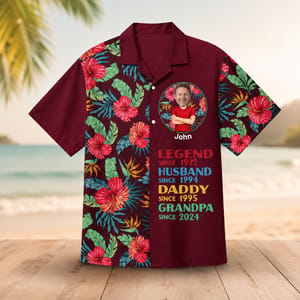 Custom Face Photo Hawaiian Shirt for Men, Personalized Name and Important Dates, Tropical Father's Day Shirt