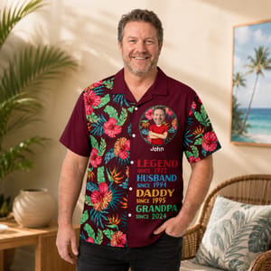 Custom Face Photo Hawaiian Shirt for Men, Personalized Name and Important Dates, Tropical Father's Day Shirt