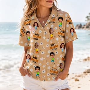Custom Face Kids Hawaiian Shirt Best Mom Grandma Ever Personalized Flower Pattern Gift for Mom