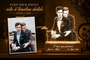 Custom Line Art Gay Wedding Photo LED Acrylic Night Light Personalized Lamp