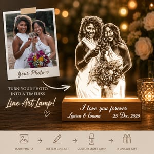 Custom Line Art Lesbian Wedding Photo LED Acrylic Night Light Personalized Lamp