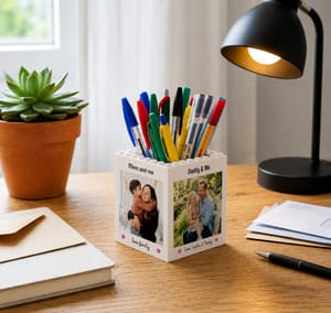 Custom Photo Daddy & Me Brick Pencil Pot Gift For Dad
