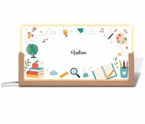 Name Desk Plate For Teacher - Personalized Acrylic Led Light With Wooden Base - Custom Gift For Teachers & Educators
