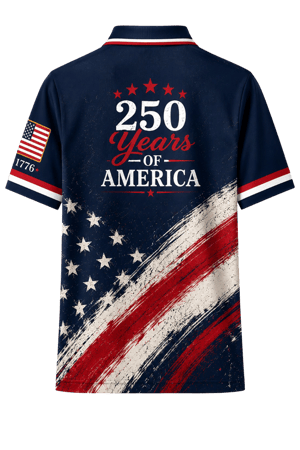 250 Years of America Golf Polo Shirt, Patriotic USA Flag Eagle Polo, 4th of July AOP Golf Shirt