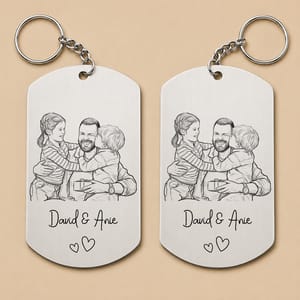 Custom Photo Pencil Sketch Family Dog Cat Portrait - Personalized Aluminum Keychain