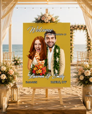 Personalized Hawaii Beach Wedding Welcome Board, Custom Face Tropical Couple Sign, Summer Destination Wedding Decor
