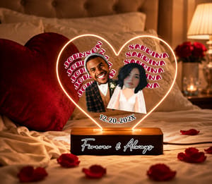 Personalized Wedding Anniversary Acrylic Night Light, Custom Face Couple LED Lamp, Name Repeating Acrylic Night Light<