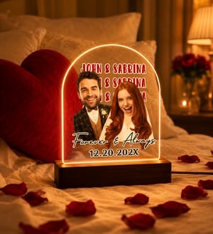 Personalized Wedding Anniversary Acrylic Night Light, Custom Face Couple LED Lamp, Name Repeating Acrylic Night Light<