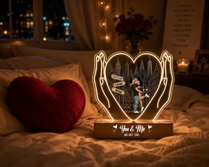 Personalized Wedding Couple Acrylic Night Light - Custom "You & Me We Got This" LED Lamp, Unique Anniversary & Wedding Gift for Bride and Groom, Wooden Base USB Decor